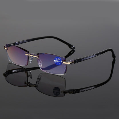 New frameless diamond trimmed reading glasses with anti blue light and blue film integrated men's reading glasses metal