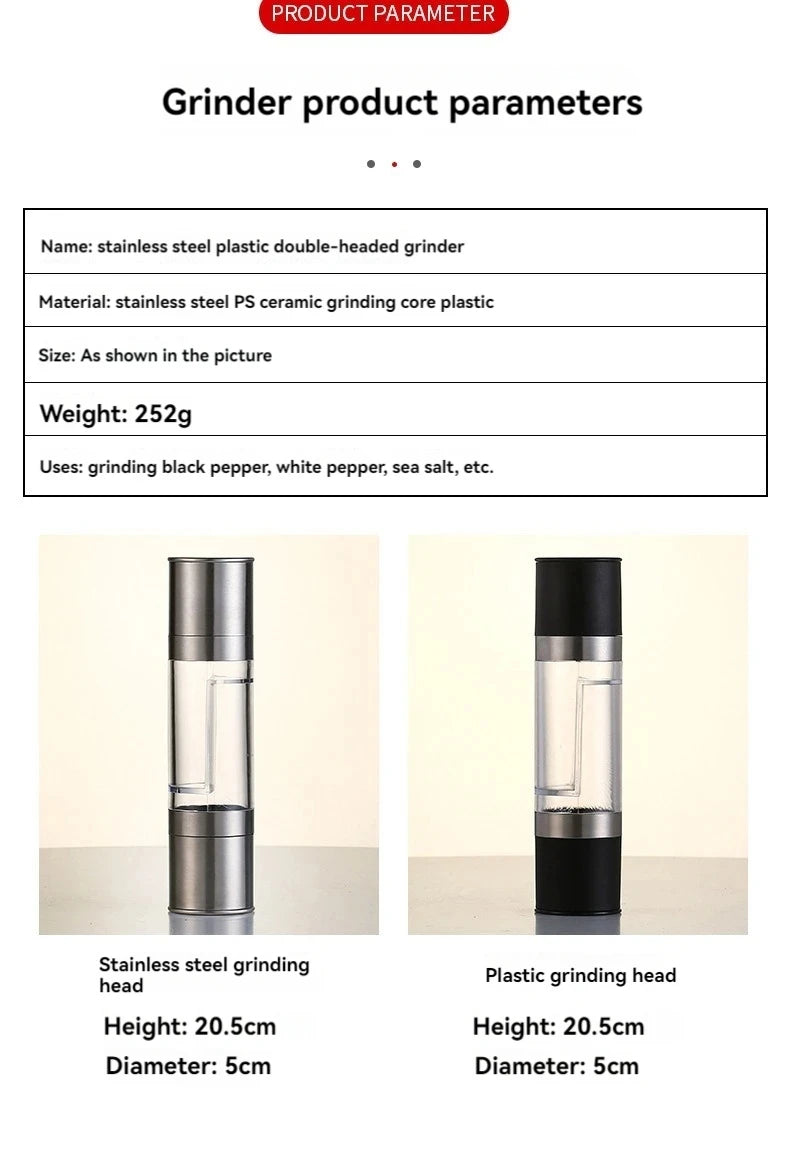 2-in-1 Salt & Pepper Grinder | Stainless Steel with Adjustable Ceramic Mill