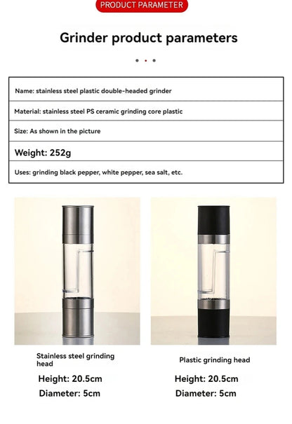 2-in-1 Salt & Pepper Grinder | Stainless Steel with Adjustable Ceramic Mill