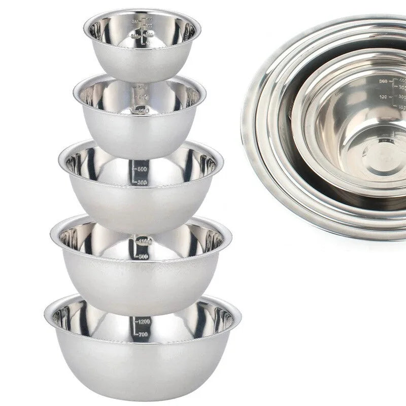 Stainless Steel Mixing Bowls, Set of 5 | Stackable & Lightweight