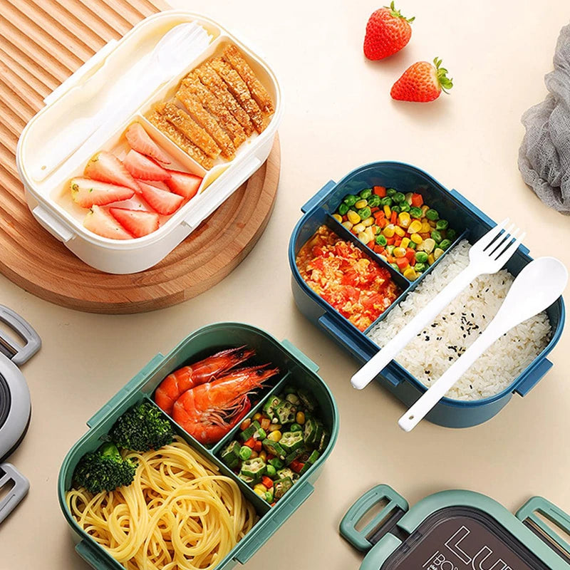 2-Layer Bento Lunch Box with Spoon & Fork | 1200ml, Leakproof