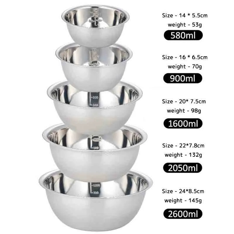 Stainless Steel Mixing Bowls, Set of 5 | Stackable & Lightweight