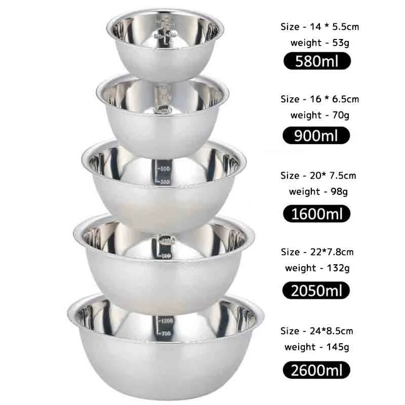 Stainless Steel Mixing Bowls, Set of 5 | Stackable & Lightweight