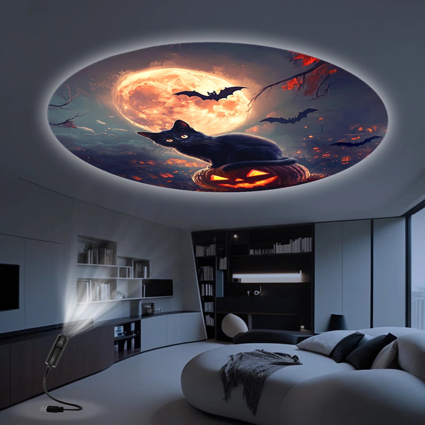 Moon Black Cat Light Projector Lamp, USB powered
