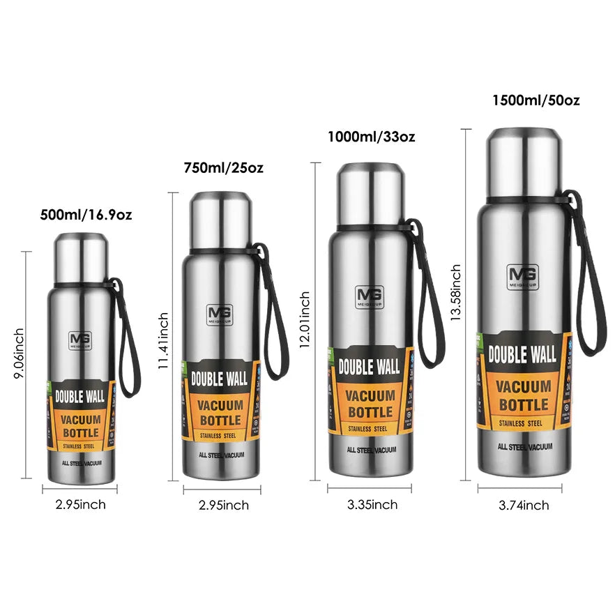 Stainless Steel Vacuum Flask with Carry Rope | 500ml–1500ml