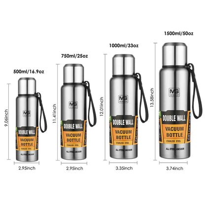 Stainless Steel Vacuum Flask with Carry Rope | 500ml–1500ml